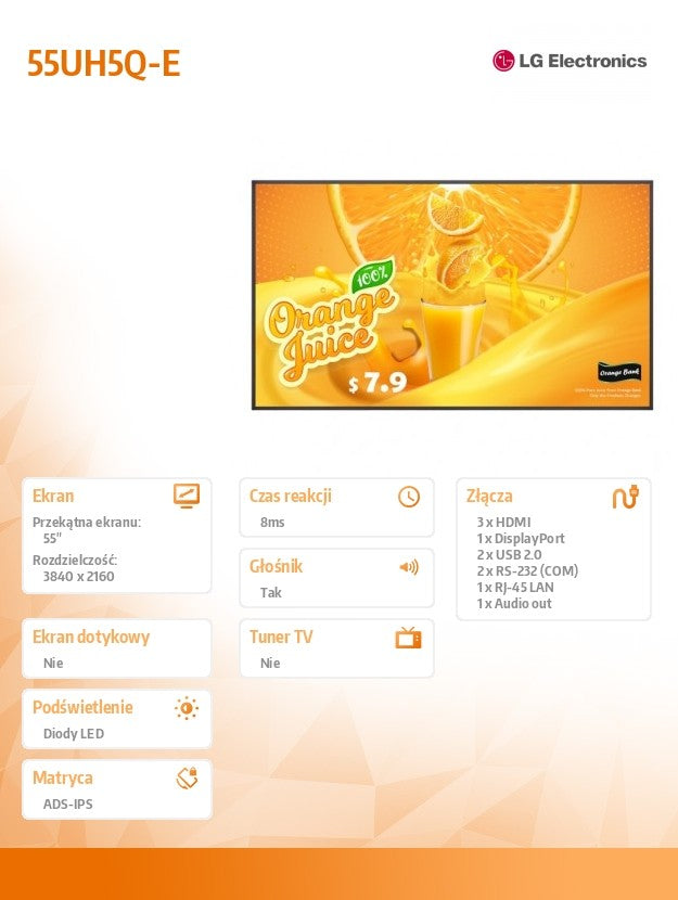 55-inch 55UH5Q-E 500cd/m2 UHD 24/7 large format monitor