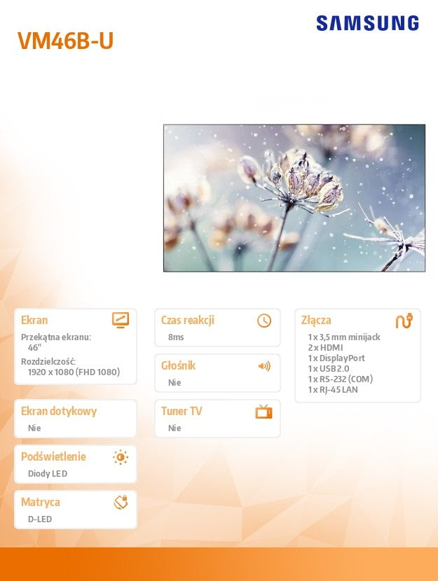 Professional monitor VM46B-U 46 inch Video wall Mat 24h/7 500(cd/m2) 1920 x 1080(FHD) N/A 3 years On-Site (LH46VMBUBGBXEN)