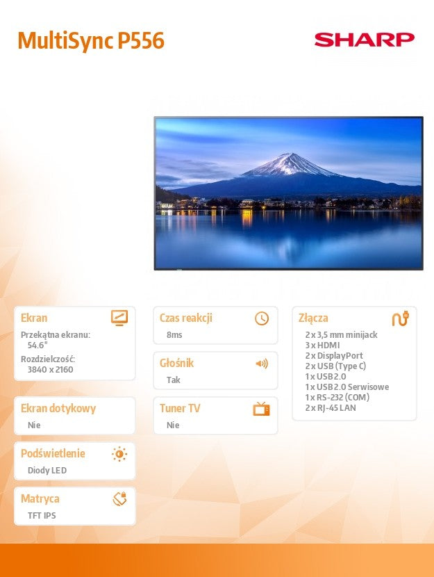 MultiSync P556 Large Format Monitor - 55-inch UHD, 700 cd/m2, 24/7 Operation