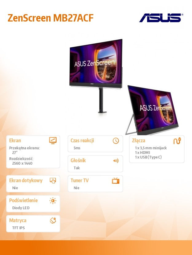 Monitor 27 inches MB27ACF ZEN SC IPS QHD100Hz USB-C HDMI
