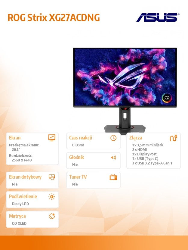 Monitor 27 inch XG27ACDNG OLED HDMI DP USB 360Hz