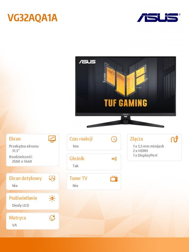 Monitor 31,5 inches VG32AQA1A TUF WQHD 170Hz HDMI DP GŁOŚNIK