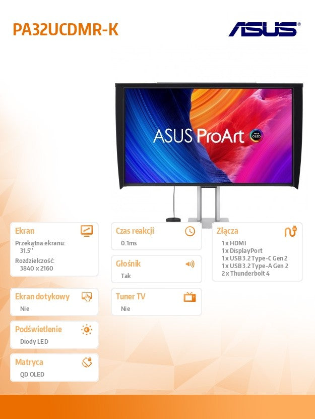 Monitor 31.5 inches PA32UCDMR-K 4K UHD 240Hz HDMI USB-C