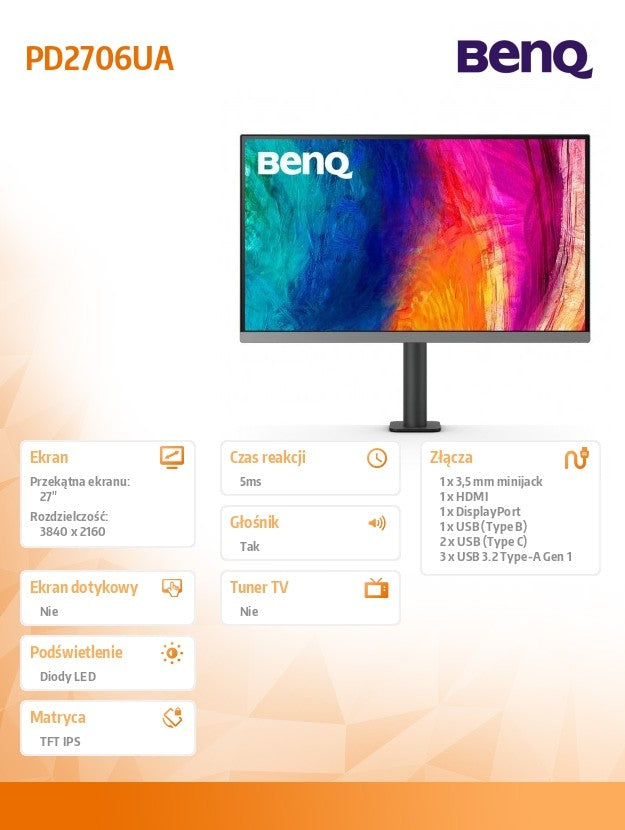 Monitor 27 inches PD2706UA LED 5ms/QHD/IPS/HDMI/DP/USB