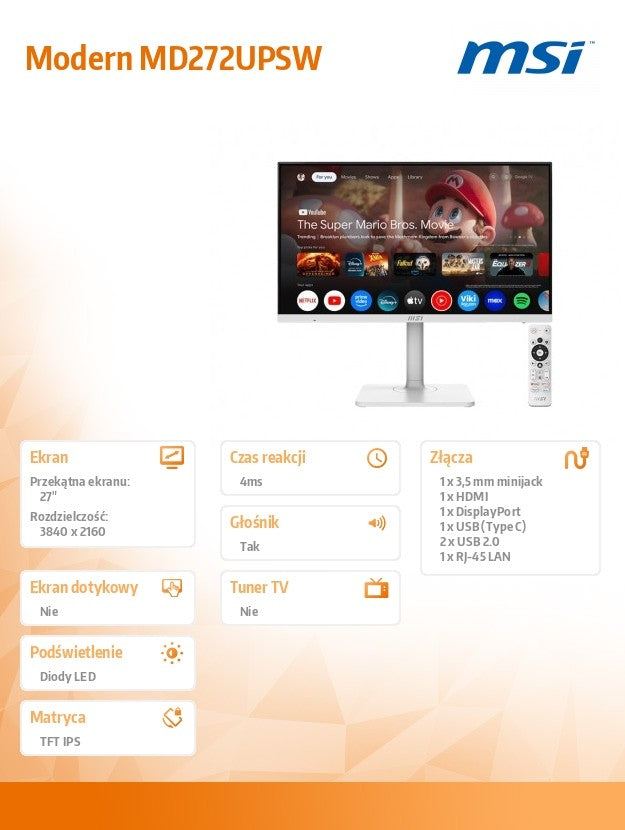 Monitor 27 inches Modern MD272UPSW LED/UHD/Flat/60Hz/white