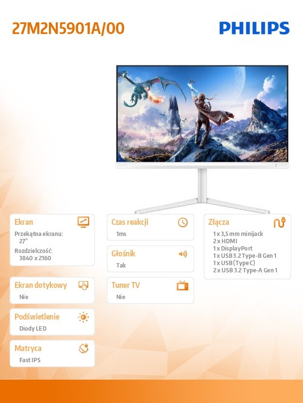 Monitor 27M2N5901A 27 inch IPS 4K 160Hz HDMIx2 DP Pivot Speakers