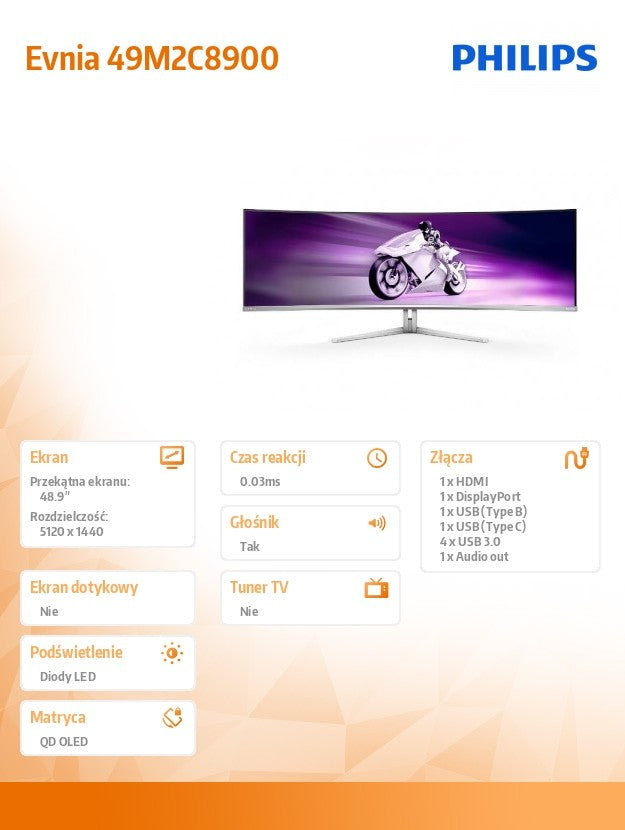 Evnia 49M2C8900 49 inch Curved QD OLED 240Hz HDMI DP USB-C HAS HDR Ambiglow monitor