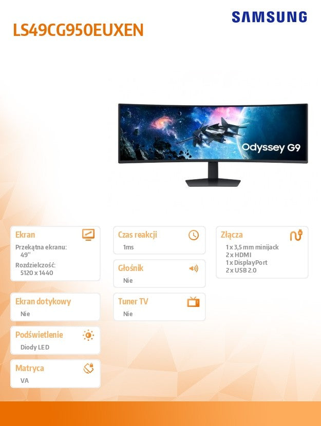 Monitor wielkoformatowy 49 cali zakrzywiony LS49CG950EUXEN