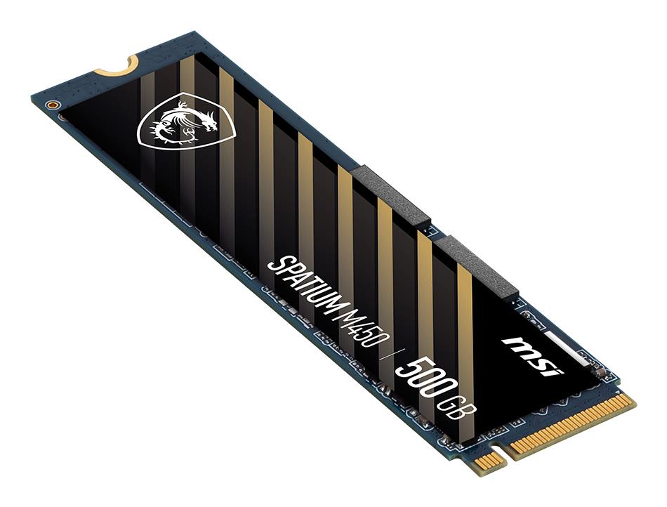 SSD MSI SPATIUM M450 500GB M.2 PCIe Gen4 NVMe 3D NAND Write speed 2300 MBytes/sec Read speed 3600 MBytes/sec 2.15mm TBW 300 TB MTBF 1500000 hours S78-440K380-P83
