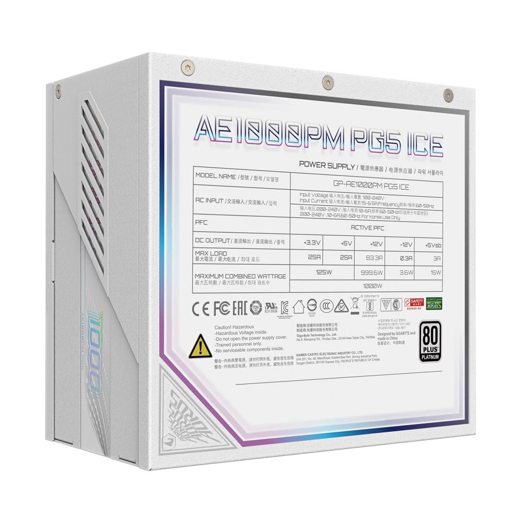 Power Supply GIGABYTE GP-AE1000PM PG5 ICE 1000 Watts Efficiency 80 PLUS PLATINIUM PFC Active MTBF 100000 hours GP-AE1000PMPG5ICE