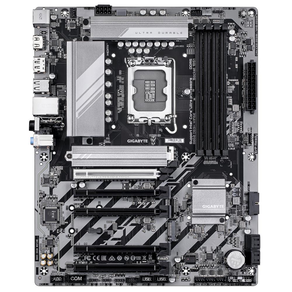 Mainboard GIGABYTE Intel B860 Express LGA1851 ATX Memory DDR5 5xPCI-Express 16x 2xM.2 1xHDMI 1xDisplayPort 1xAudio-In 1xAudio-Out 1xMicrophone 1xUSB 2.0 1xUSB 3.2 1xUSB-C 1xPS/2 1xRJ45 B860DS3HWIFI6E1.0