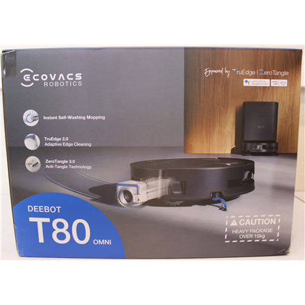 SALE OUT. Ecovacs DEEBOT T80 OMNI Vacuum cleaner, Robot, Wet&Dry, 18000Pa, TruEdge 2.0, ZeroTangle 3.0, Carpet Care, Bla
