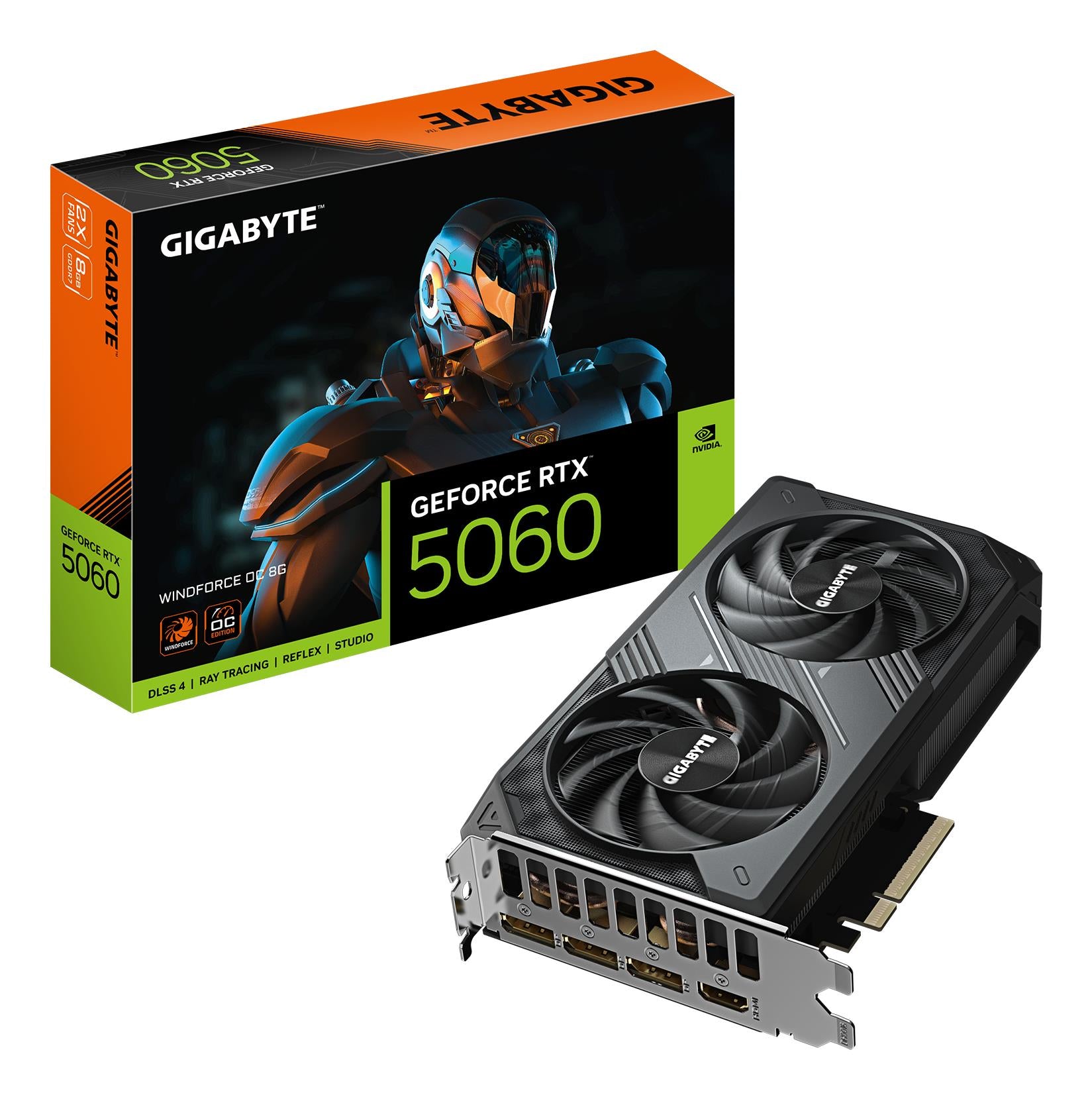 Graphics Card GIGABYTE NVIDIA GeForce RTX 5060 8 GB GDDR7 128 bit PCIE 5.0 16x GPU 2512 MHz GV-N5060WF2OC-8GD