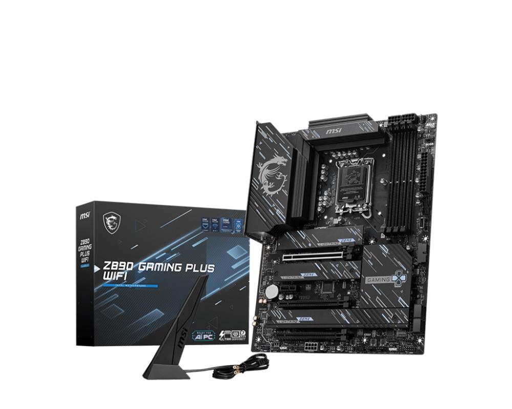 Mainboard MSI Intel Z890 LGA1851 ATX Memory DDR4 Memory slots 4 1xPCI-Express 4.0 1x 2xPCI-Express 4.0 4x 1xPCI-Express 5.0 16x 4xM.2 1xHDMI 1xDisplayPort 4xUSB 2.0 3xUSB 3.2 1xUSB-C 1xUSB-C w/Thunderbolt 1xPS/2 1xRJ45 3xAudio port Z890GAMINGPLUSWIFI