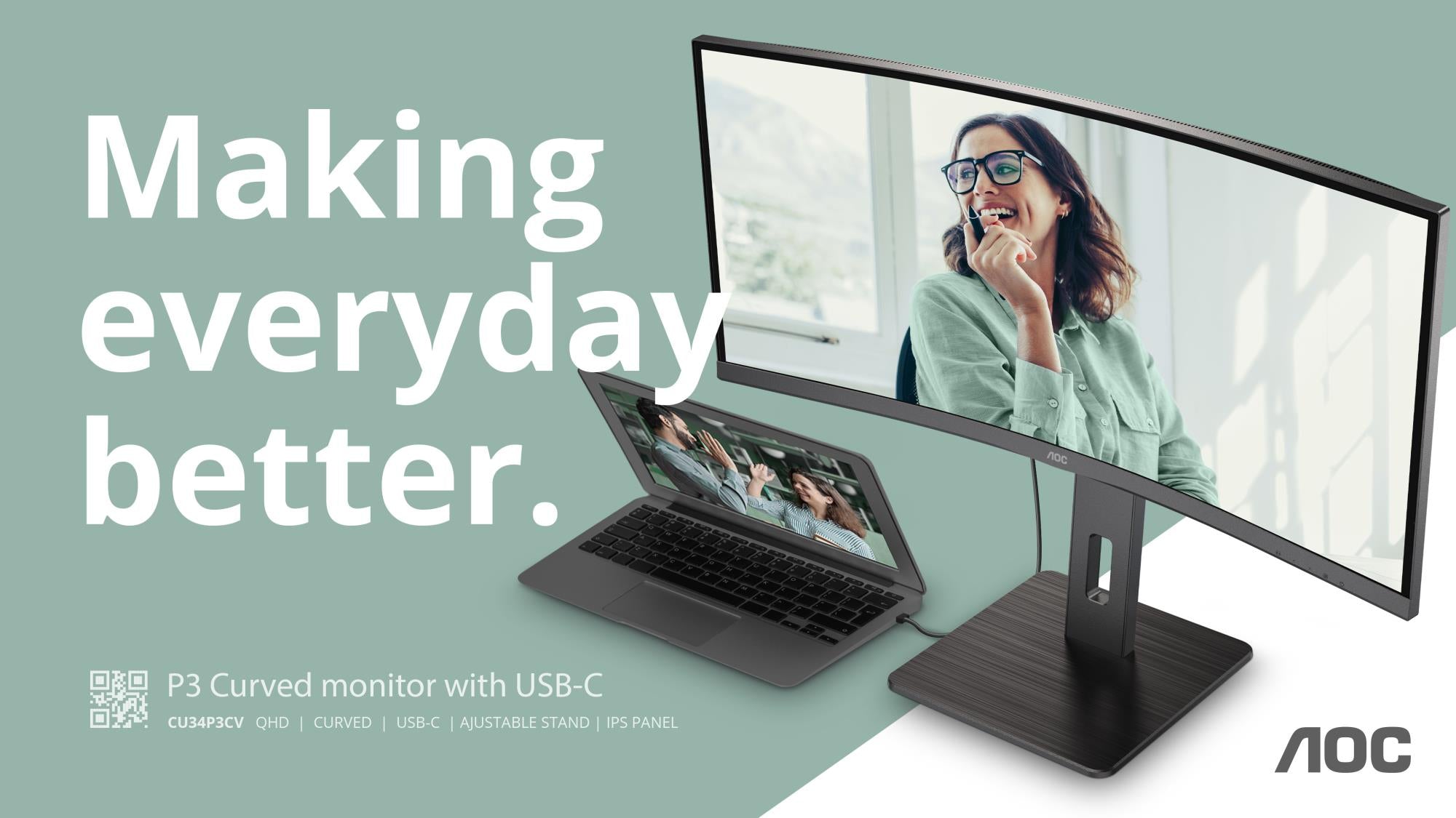LCD Monitor AOC 34 " 3440 x 1440 pixels UltraWide Quad HD Native aspect ratio 21:9 LED Curved CU34P3CV