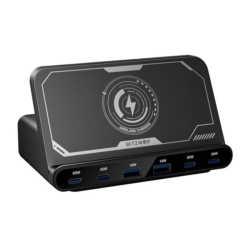 Blitzwolf BW-S27 160W, 2xUSB-A, 4xUSB-C, 15W wireless charger (black) - Image 1