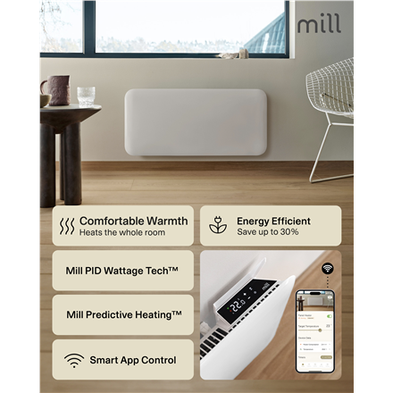 Mill WiFi Panel Heater | PA1500WIFI4A | Panel Heater | 1500 W | Suitable for rooms up to 22 m² | White | IPX4