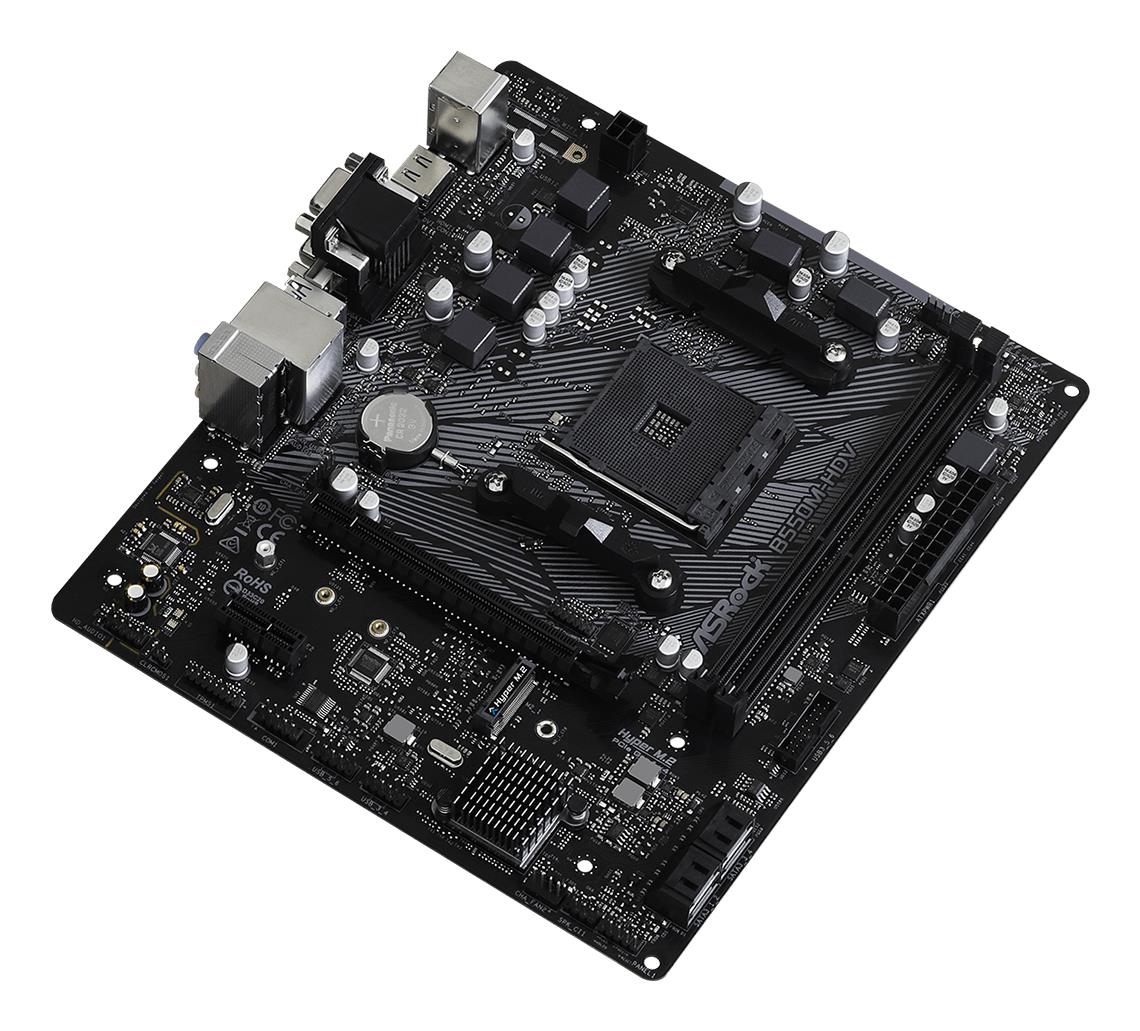 Mainboard ASROCK AMD B550 SAM4 MicroATX 1xPCI-Express 3.0 1x 1xM.2 1xPCI-Express 4.0 16x Memory DDR4 Memory slots 2 1x15pin D-sub 1xDVI 1xHDMI 2xUSB 2.0 4xUSB 3.2 1xPS/2 1xRJ45 3xAudio port B550M-HDV