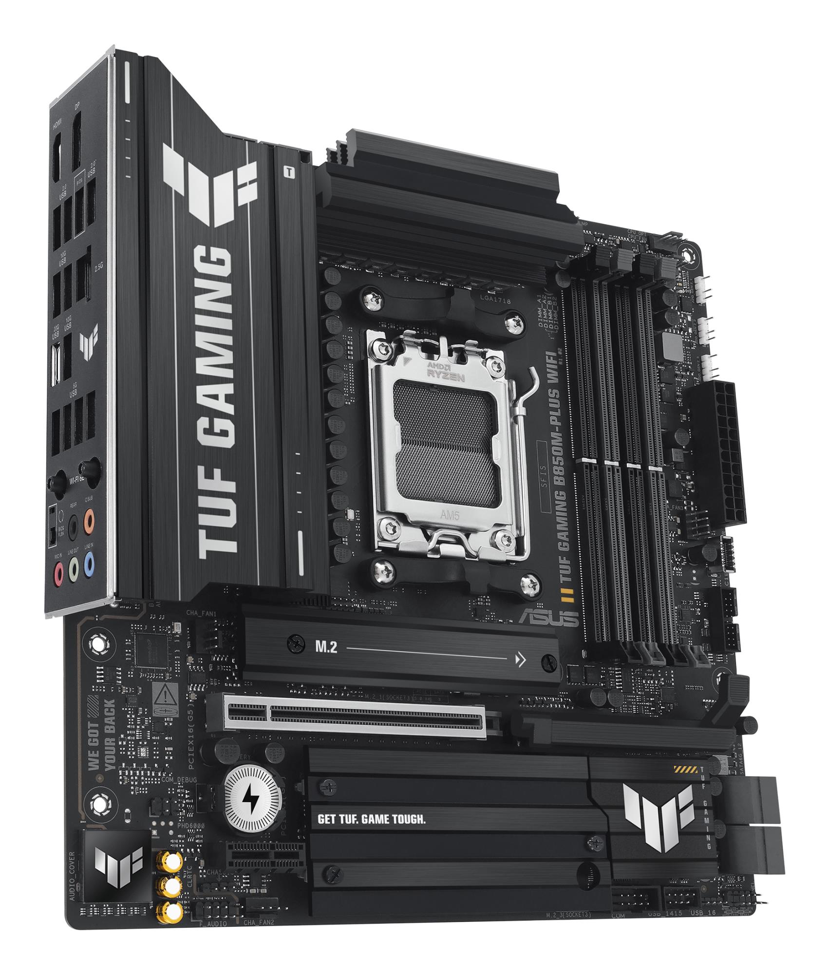 Mainboard ASUS AMD B850 SAM5 Micro-ATX Memory DDR5 Memory slots 4 1xPCI-Express 4.0 1x 1xPCI-Express 4.0 16x 1xPCI-Express 5.0 16x 3xM.2 1xHDMI 1xDisplayPort 11xUSB 2.0 2xUSB-C 1xRJ45 5xAudio port GAMINGB850M-PLUSWIFI