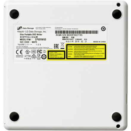 H.L Data Storage | Ultra Slim Portable DVD-Writer | GP60NW60 | Interface USB 2.0 | DVD±R/RW | CD read speed 24 x | CD wr