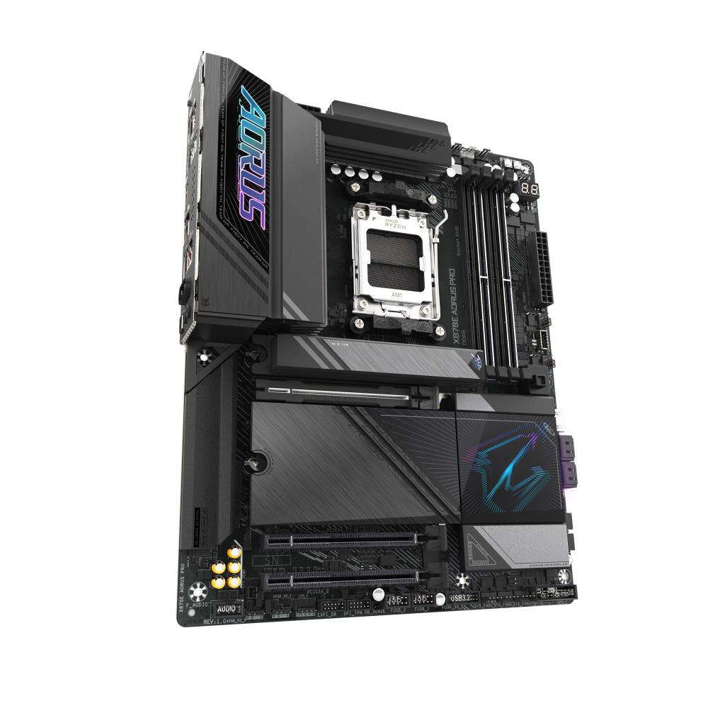 Mainboard GIGABYTE AMD X870E SAM5 ATX Memory DDR5 Memory slots 4 1xPCI-Express 3.0 4x 1xPCI-Express 4.0 4x 1xPCI-Express 5.0 16x 4xM.2 1xHDMI 2xUSB 2.0 7xUSB 3.2 2xUSB-C 1xOptical S/PDIF 1xRJ45 2xAudio port X870EAORUSPRO