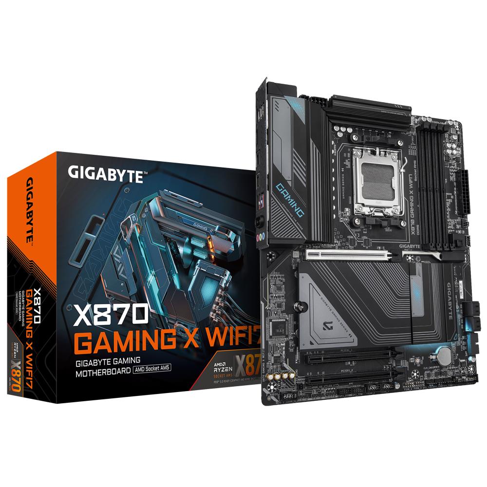 Mainboard GIGABYTE AMD X870 SAM5 ATX Memory DDR5 Memory slots 4 2xPCI-Express 3.0 1x 1xPCI-Express 5.0 16x 3xM.2 1xHDMI 4xUSB 2.0 4xUSB 3.2 2xUSB-C 1xRJ45 3xAudio port X870GAMINGXWIFI71.1