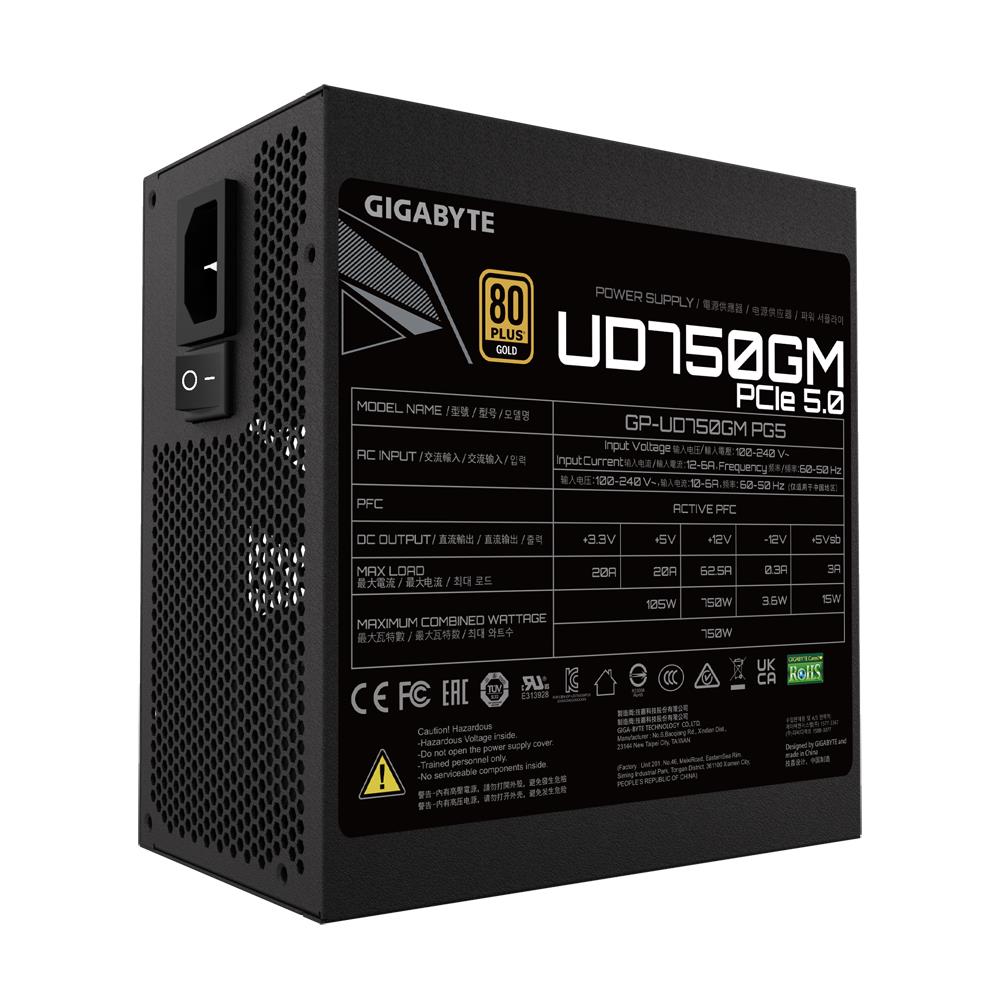 Power Supply GIGABYTE 750 Watts Efficiency 80 PLUS GOLD PFC Active MTBF 100000 hours GP-UD750GMPG5