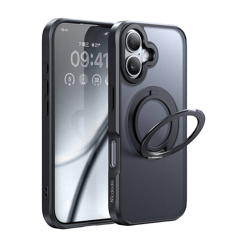 McDodo PC-4930 MagSafe case for iPhone 16 with stand (black) - Image 1