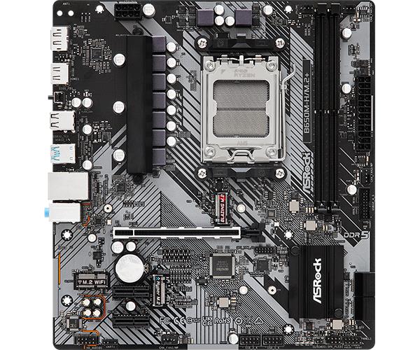 Mainboard ASROCK AMD B650 SAM5 Micro-ATX Memory DDR5 Memory slots 2 1xPCI-E 2xPCI-Express 4.0 1x 1xPCI-Express 4.0 16x 1xM.2 1xHDMI 1xDisplayPort 1xAudio-In 1xAudio-Out 1xMicrophone 2xUSB 2.0 3xUSB 3.2 1xUSB-C 1xRJ45 B650M-H/M.2+