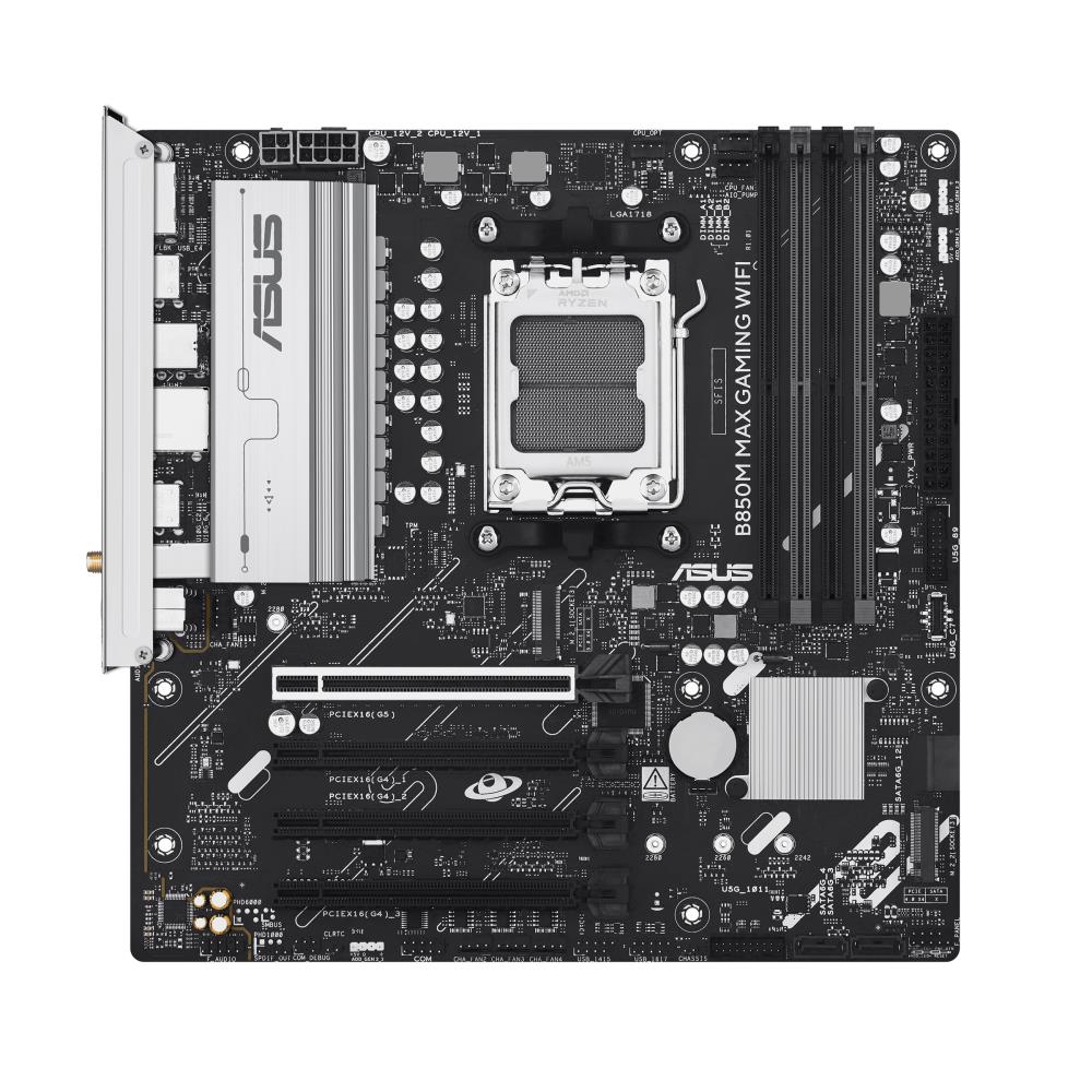 Mainboard ASUS AMD B850 SAM5 Micro-ATX Memory DDR5 Memory slots 4 3xPCI-Express 4.0 16x 1xPCI-Express 5.0 16x 3xM.2 1xHDMI 1xDisplayPort 5xUSB 2.0 2xUSB 3.2 2xUSB-C 1xRJ45 3xAudio port B850MMAXGAMINGWIFI