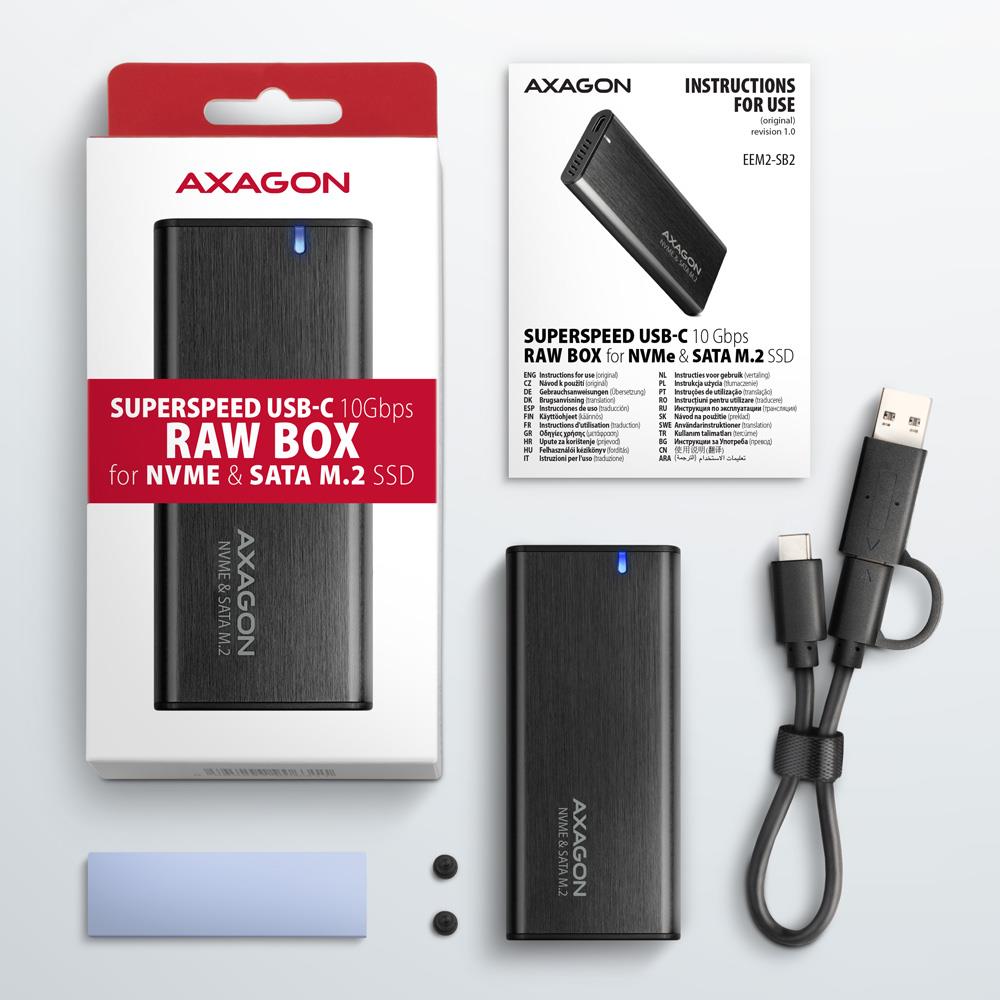 SSD ACC ENCLOSURE M.2 NVME/SATA USB-C EEM2-SB2 AXAGON
