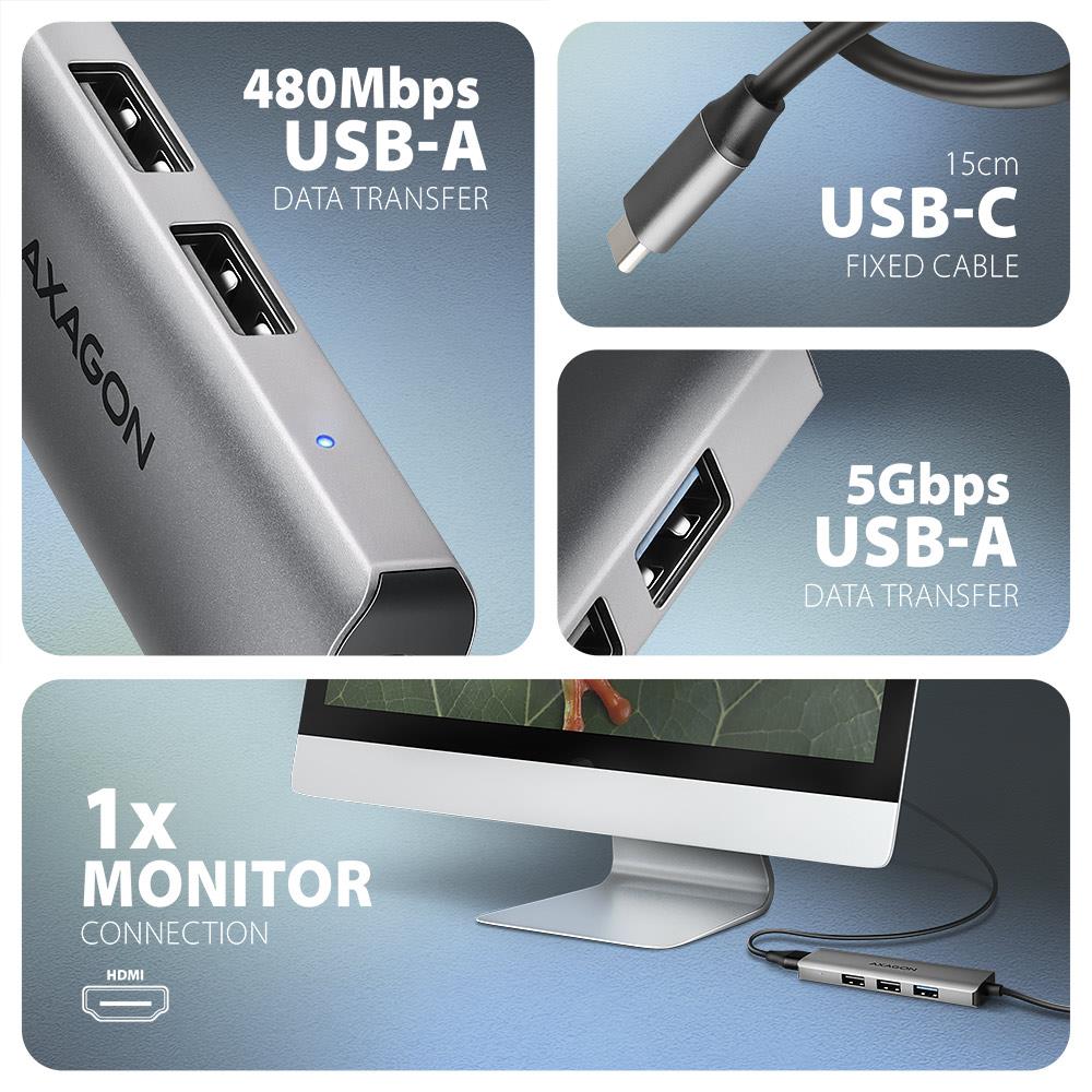 I/O HUB USB-C 4IN1/0.15M HMC-H3A AXAGON