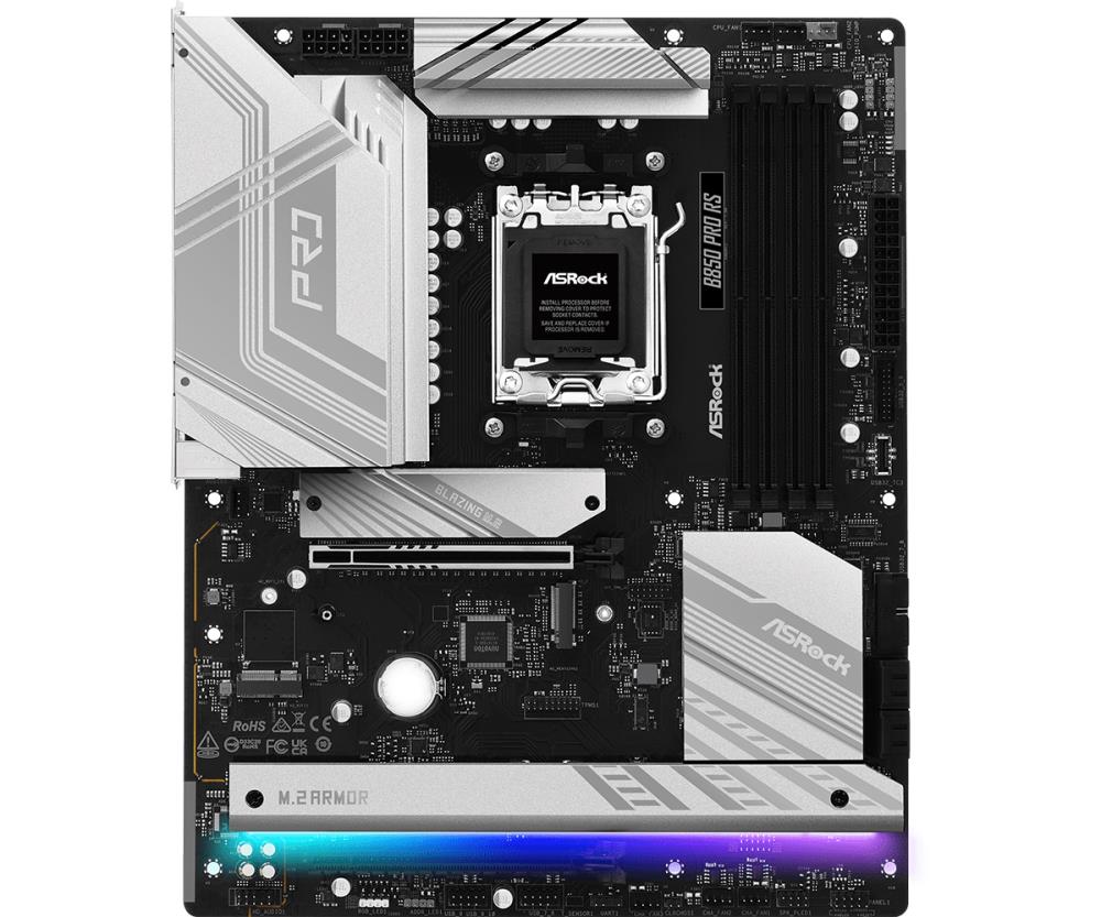 Mainboard ASROCK AMD B850 SAM5 ATX Memory DDR5 Memory slots 4 1xPCI-Express 4.0 16x 1xPCI-Express 5.0 16x 1xM.2 1xHDMI 1xAudio-In 1xAudio-Out 1xMicrophone 6xUSB 2.0 5xUSB 3.2 1xUSB-C 1xRJ45 B850PRORS