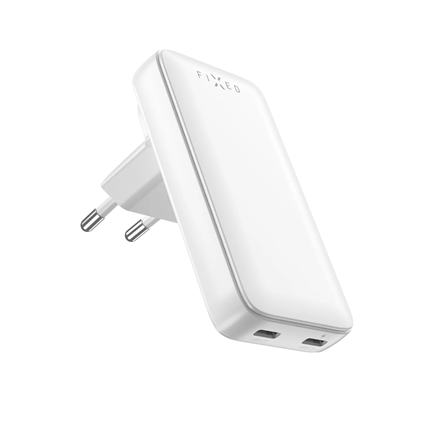 Fixed Slim Traveller 2xUSB-C Travel Charger with world adapters, GaN, 45W | White
