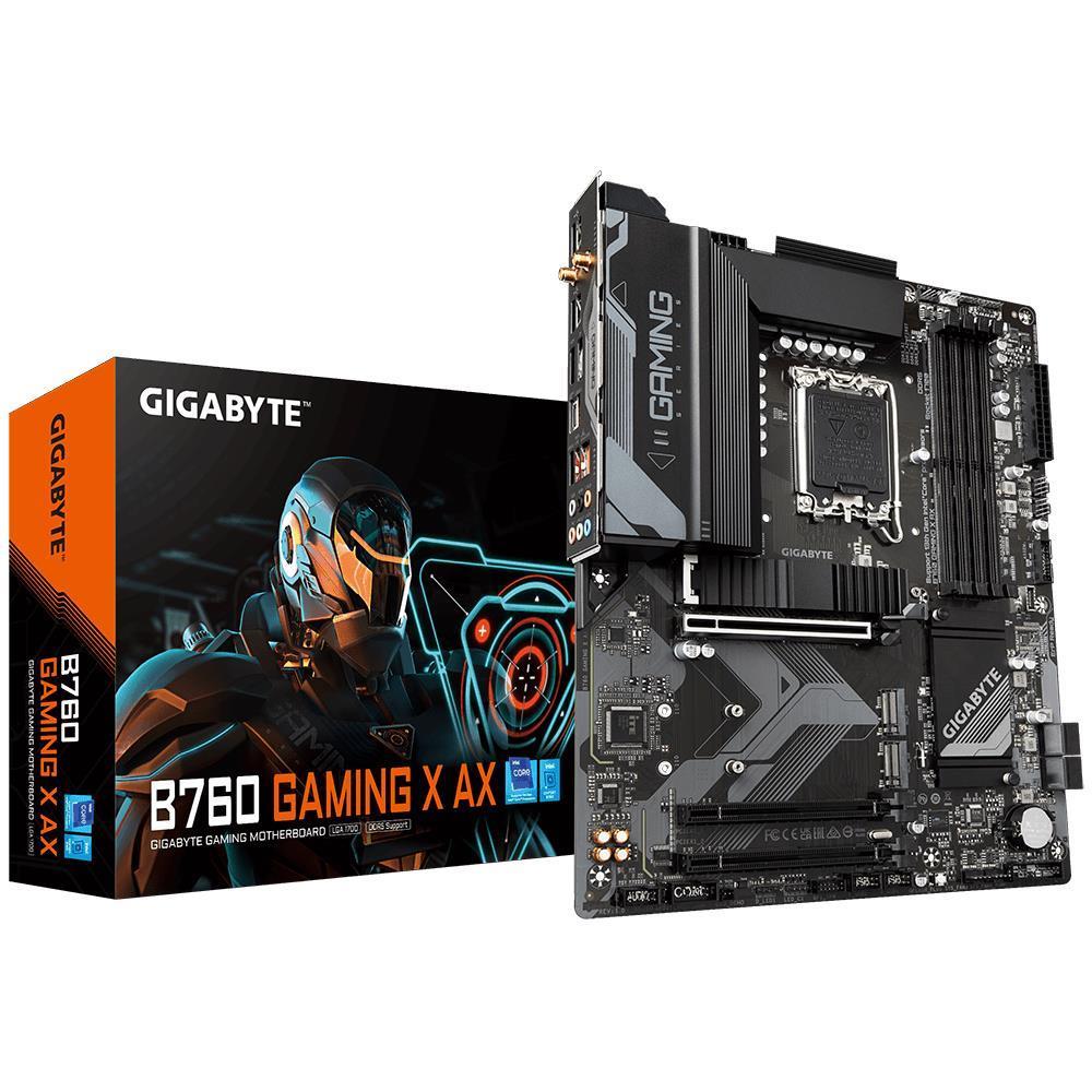 Mainboard GIGABYTE Intel B760 Express LGA1700 ATX Memory DDR5 Memory slots 4 2xPCI-Express 3.0 16x 1xPCI-Express 4.0 16x 3xM.2 1xHDMI 1xDisplayPort 5xUSB 2.0 2xUSB 3.2 1xUSB-C 1xRJ45 6xAudio port B760GAMINGXAX1.3