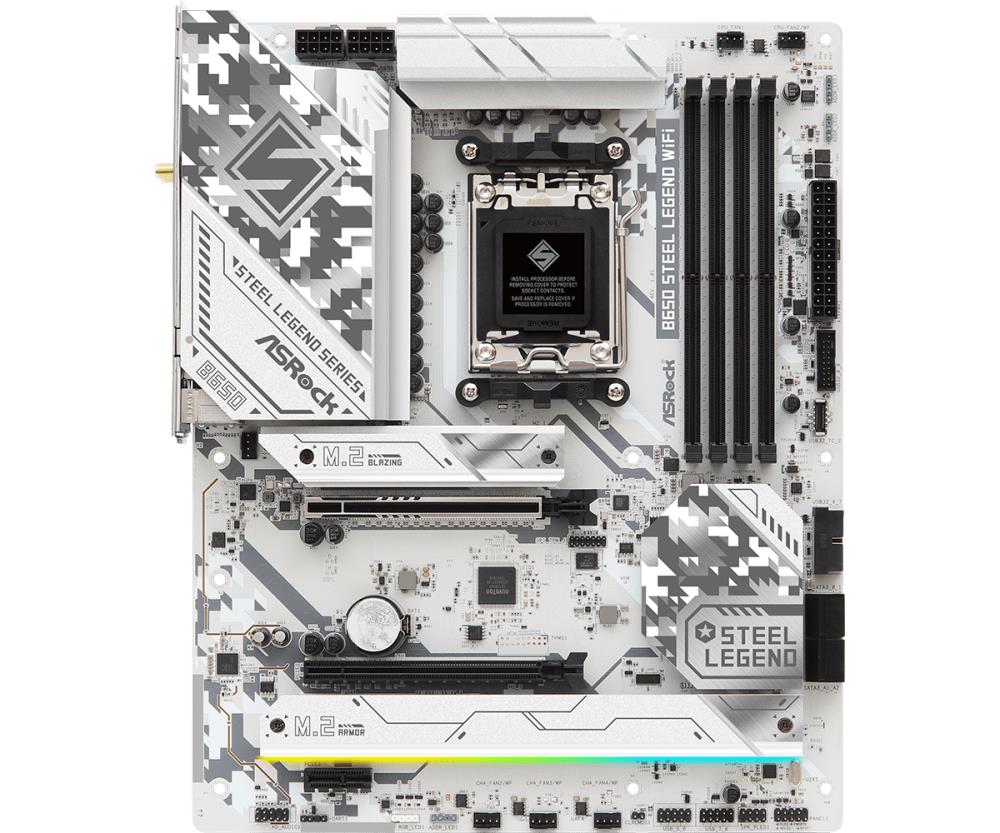 Mainboard ASROCK AMD B650 SAM5 ATX Memory DDR5 Memory slots 4 1xPCI-Express 3.0 16x 1xPCI-Express 4.0 1x 1xPCI-Express 5.0 16x 1xM.2 1xHDMI 1xDisplayPort 8xUSB 2.0 3xUSB 3.2 2xUSB-C 1xRJ45 2xAudio port B650STEELLEGENDWIFI