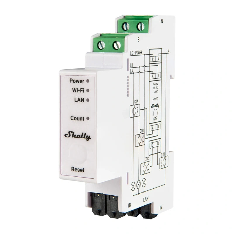 Shelly PRO 3EM 120A 3-way WiFi/Bluetooth/Matter Electricity Meter - Image 1