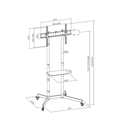 Sunne Floor stand | S1122 TV cart | 37-70 " | Maximum weight (capacity) 45 kg | Black