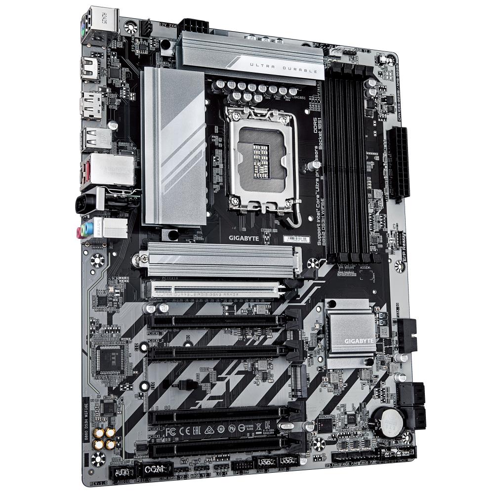 Mainboard GIGABYTE Intel B860 Express LGA1851 ATX Memory DDR5 5xPCI-Express 16x 2xM.2 1xHDMI 1xDisplayPort 1xAudio-In 1xAudio-Out 1xMicrophone 1xUSB 2.0 1xUSB 3.2 1xUSB-C 1xPS/2 1xRJ45 B860DS3HWIFI6E1.0