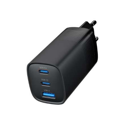 Cablexpert 3-port 65 W GaN USB PowerDelivery fast charger | TA-UC-PDQC65-01-BK