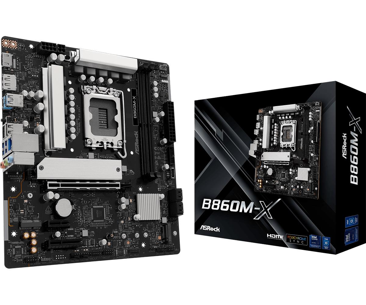 Mainboard ASROCK Intel B860 Express LGA1851 Micro-ATX Memory DDR5 Memory slots 2 1xPCI-Express 4.0 1x 1xPCI-Express 4.0 4x 1xPCI-Express 4.0 16x 1xM.2 1xHDMI 1xDisplayPort 1xAudio-In 1xAudio-Out 1xMicrophone 2xUSB 2.0 3xUSB 3.2 1xUSB-C 1xRJ45 B860M-X