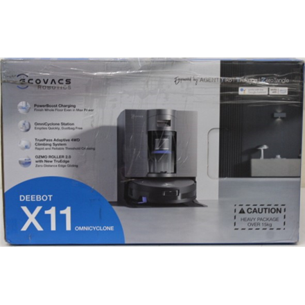 SALE OUT. Ecovacs DEEBOT X11 OMNICYCLONE EU Vacuum & mop, Wet&Dry,with new bagless All-in-One OmniCyclone station, Black