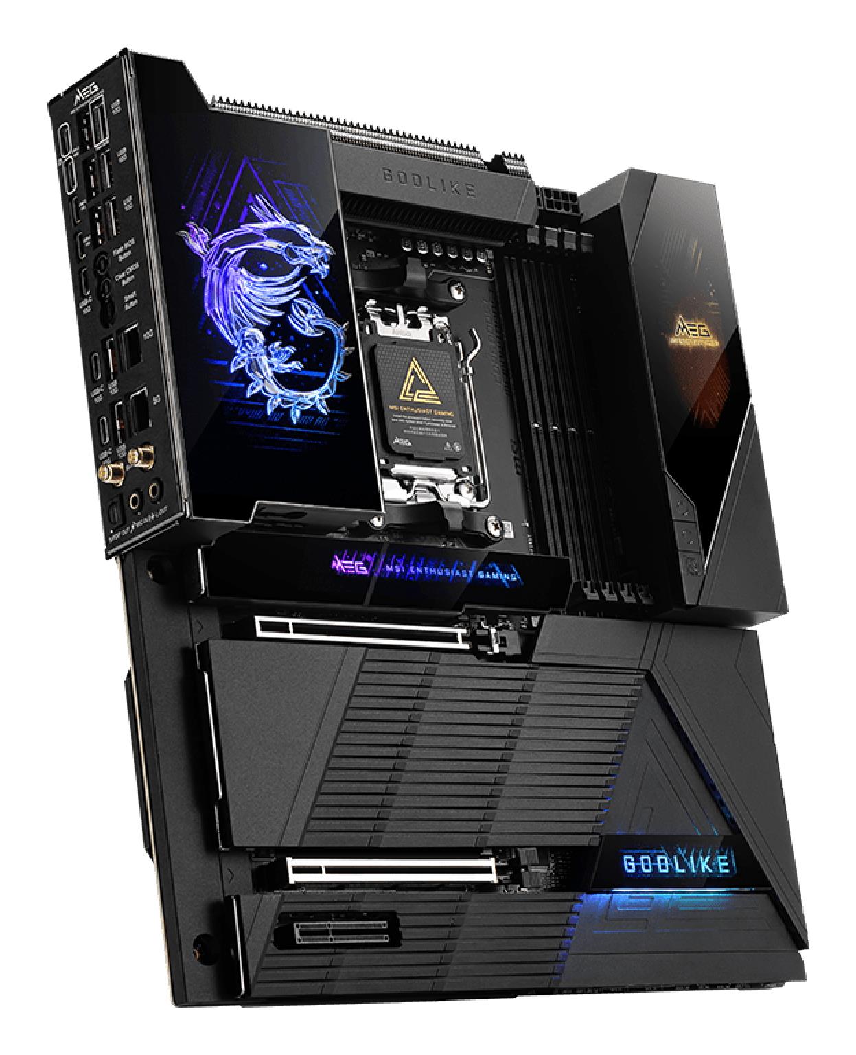 Mainboard MSI AMD X870E SAM5 EATX Memory DDR5 Memory slots 4 1xPCI-Express 1x 2xPCI-Express 16x 7xM.2 1xAudio-In 1xAudio-Out 4xUSB 2.0 4xUSB 3.2 4xUSB-C 1xOptical S/PDIF 2xRJ45 2xAudio port MEGX870EGODLIKE