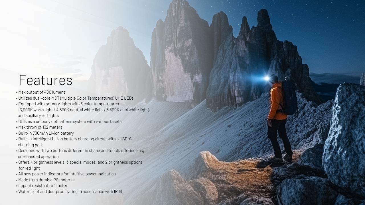 HEADLAMP NU SERIES 400 LUMENS/NU25 MCT UL NITECORE
