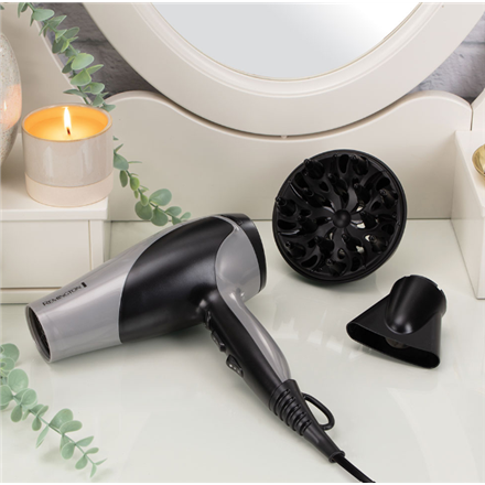 Remington Hair Dryer | D3190S | 2200 W | Number of temperature settings 3 | Ionic function | Diffuser nozzle | Grey/Blac