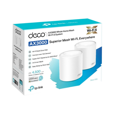 Whole Home Mesh Wi-Fi 6 System | Deco X50 (2-pack) | 802.11ax | 574+2402 Mbit/s | Ethernet LAN (RJ-45) ports 3 | Mesh Su