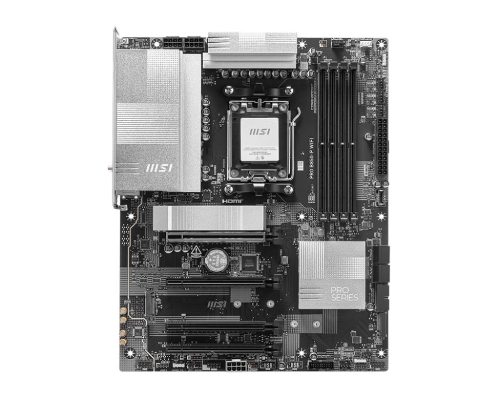 Mainboard MSI AMD B850 SAM5 ATX Memory DDR5 Memory slots 4 4xPCI-Express 16x 3xM.2 1xHDMI 1xAudio-In 1xAudio-Out 4xUSB 2.0 2xUSB 3.2 2xUSB-C 1xOptical S/PDIF 1xRJ45 PROB850-PWIFI