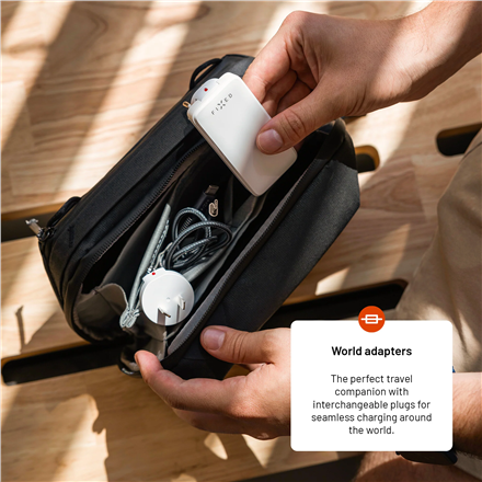 Fixed Slim Traveller 2xUSB-C Travel Charger with world adapters, GaN, 45W | White