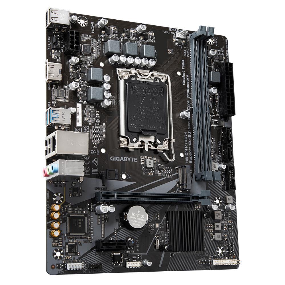 Mainboard GIGABYTE Intel H610 LGA1700 Micro-ATX Memory DDR4 Memory slots 2 1xPCI-Express 3.0 1x 1xPCI-Express 4.0 16x 1xM.2 1xHDMI 4xUSB 2.0 2xUSB 3.2 1xRJ45 3xAudio port H610MKDDR42.0