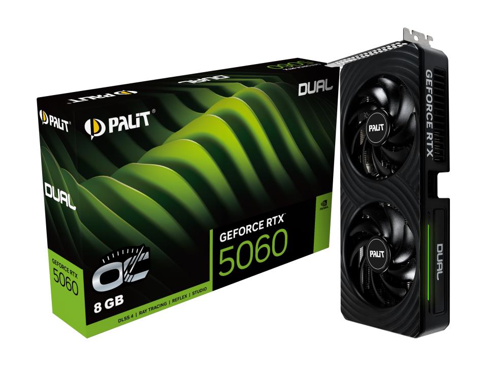Graphics Card PALIT NVIDIA GeForce RTX 5060 8 GB GDDR7 128 bit PCIE 5.0 16x Dual Slot Fansink 1xHDMI 3xDisplayPort NE75060S19P1-GB2063D
